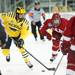 Michigan junior defenseman Mac Bennett skates with the puck in the third period on Saturday. Daniel Brenner I AnnArbor.com